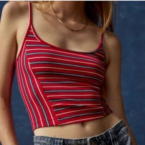 BDG Tops - BDG Red and Black Fitted Crop Camisole
